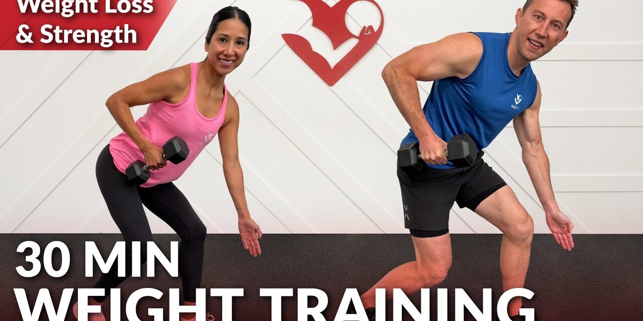 30 Min Weight Training for Weight Loss and Strength – Home Full Body Dumbbell Workout for Women Men